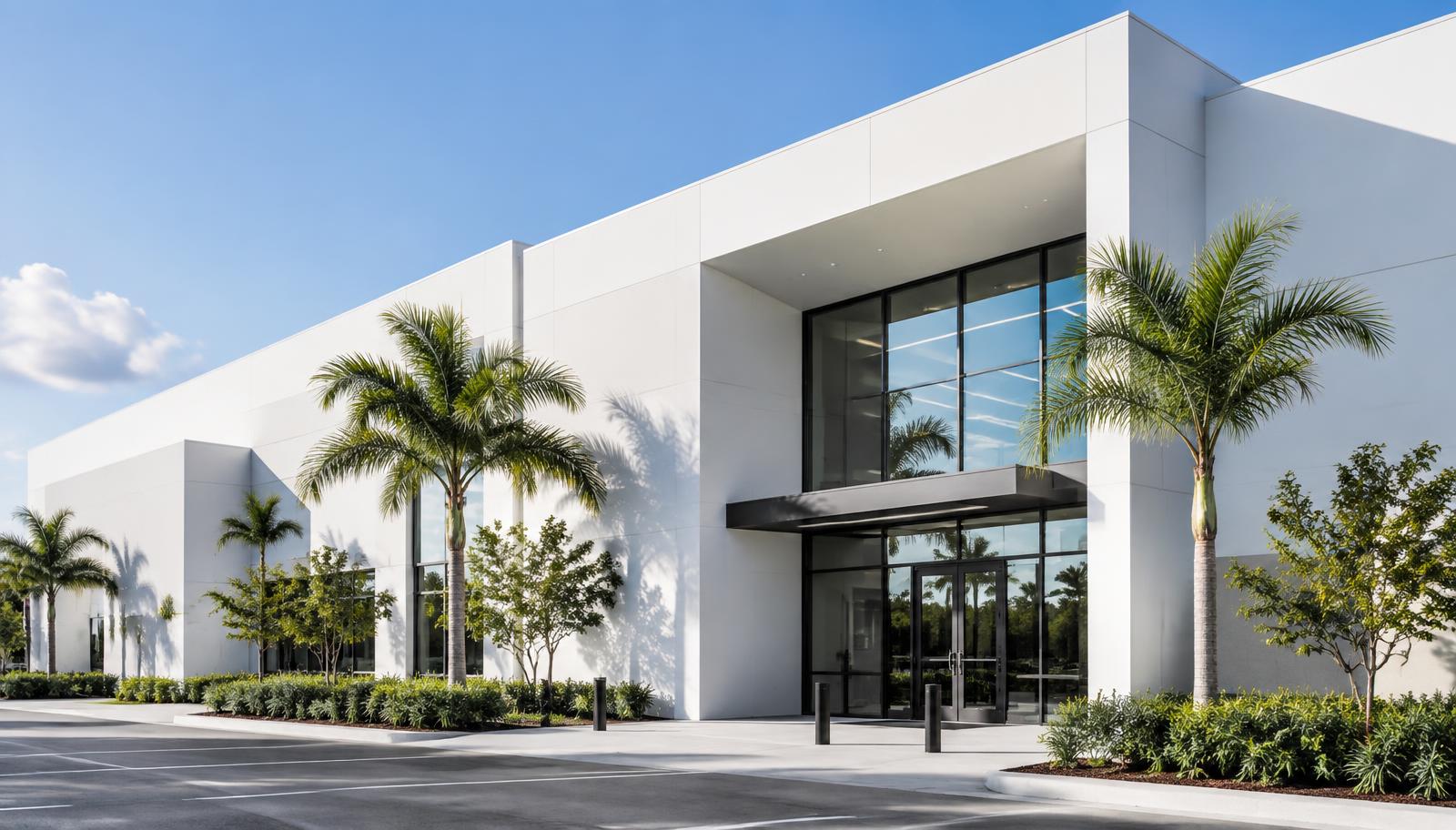 Modern white commercial building in South Florida